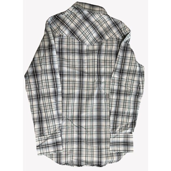 Wrangler Mens Western Plaid Snap Button Blue White Pale Green Shirt SZ Small - Picture 5 of 6